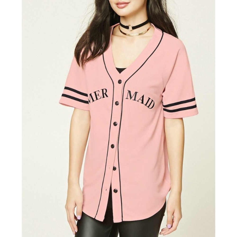 Medium Forever 21 Pink Mermaid Baseball Jersey